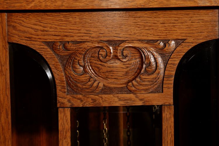Impressive, magnificent Art Deco Dutch parquet clock in gilded oak.