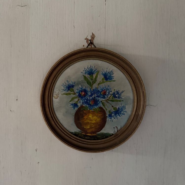 Natura morta con bouquet di fiori, olio su tavola, di J. Delage, XX secolo