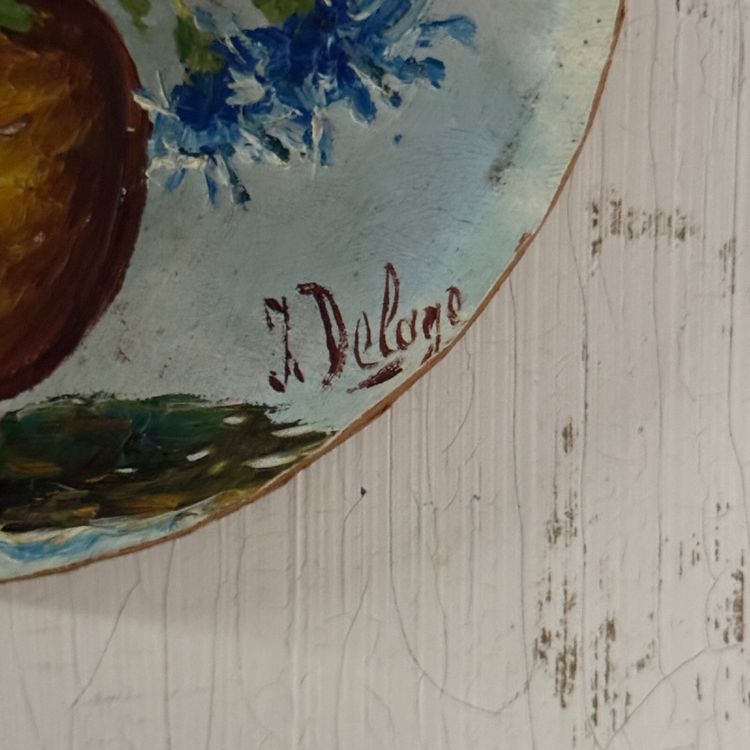 Natura morta con bouquet di fiori, olio su tavola, di J. Delage, XX secolo