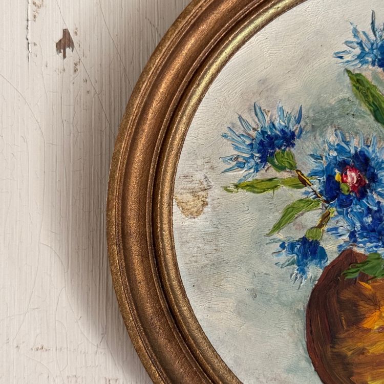 Natura morta con bouquet di fiori, olio su tavola, di J. Delage, XX secolo