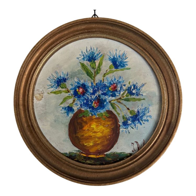 Natura morta con bouquet di fiori, olio su tavola, di J. Delage, XX secolo