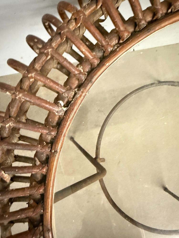 Rare table basse Bonacina en bambou et fer des années 50, 58x47cm.