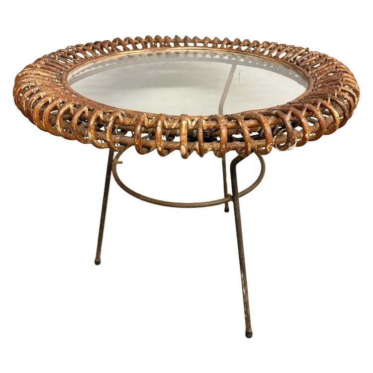 Rare table basse Bonacina en bambou et fer des années 50, 58x47cm.