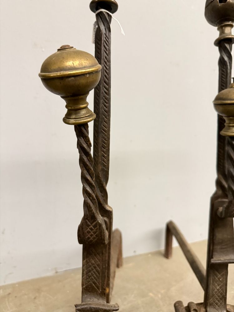Antique pair of wrought iron and bronze altars 17th century, 74x22x44cm