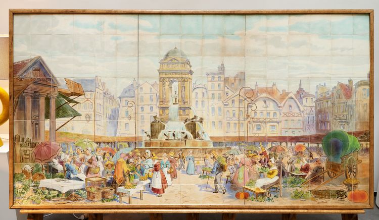 Sarreguemines, Fontaine des Innocents & its market, ceramic panel