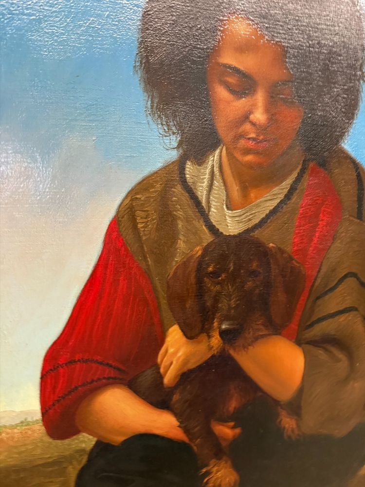 Öl auf Leinwand, Mädchen und kleiner Hund 1987 Giancarlo Pignataro, 98x82cm