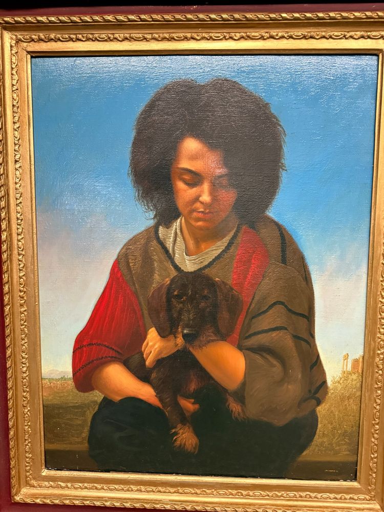 Öl auf Leinwand, Mädchen und kleiner Hund 1987 Giancarlo Pignataro, 98x82cm