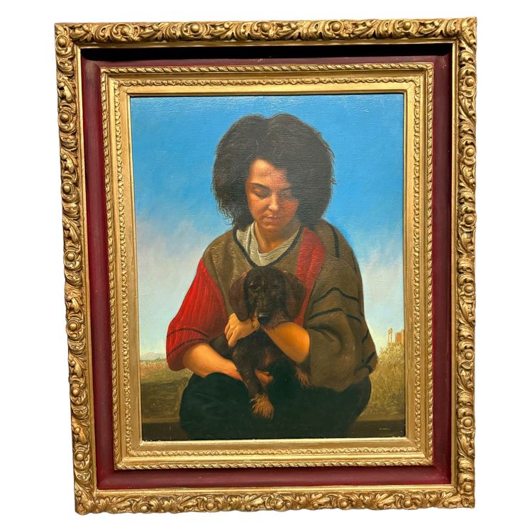 Öl auf Leinwand, Mädchen und kleiner Hund 1987 Giancarlo Pignataro, 98x82cm