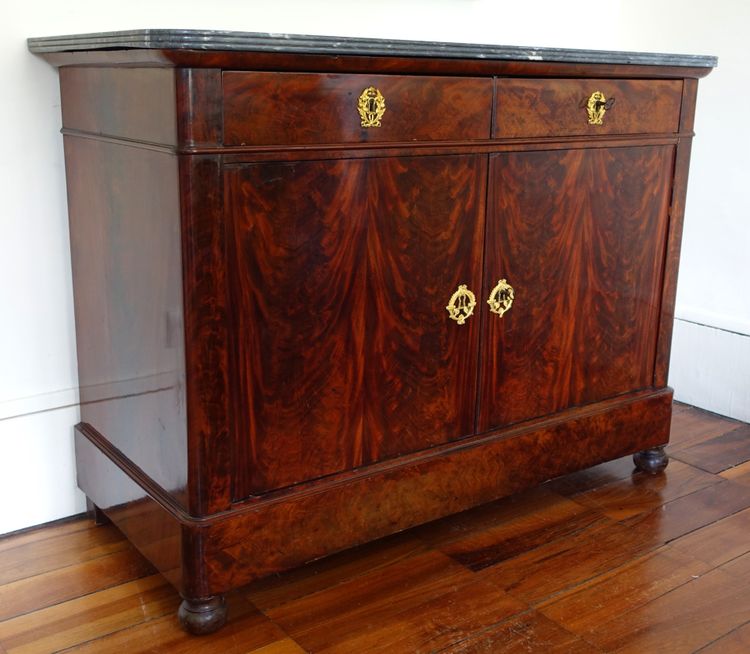Credenza per sala da pranzo in mogano, bronzo dorato e marmo turchese - Periodo di restauro
