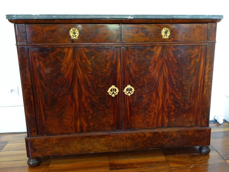 Credenza per sala da pranzo in mogano, bronzo dorato e marmo turchese - Periodo di restauro
