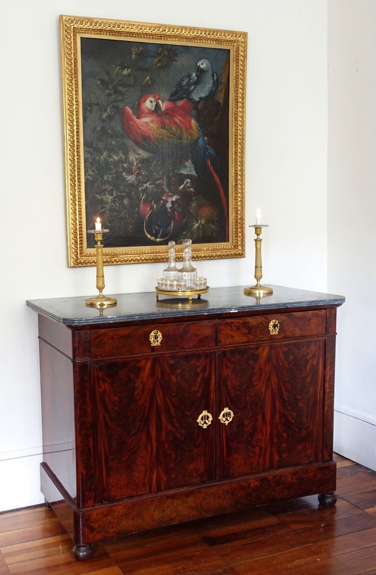 Credenza per sala da pranzo in mogano, bronzo dorato e marmo turchese - Periodo di restauro