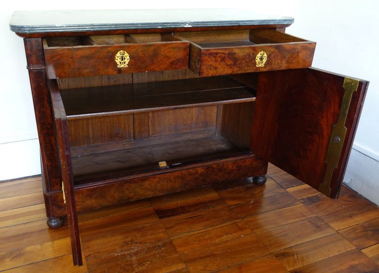 Credenza per sala da pranzo in mogano, bronzo dorato e marmo turchese - Periodo di restauro