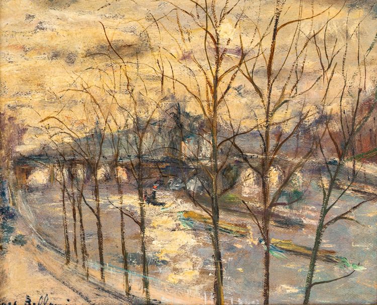 Serge Belloni (1925-2005) - Paris La lumière d’Automne sur le Pont Neuf huile sur panneau vers 1980
