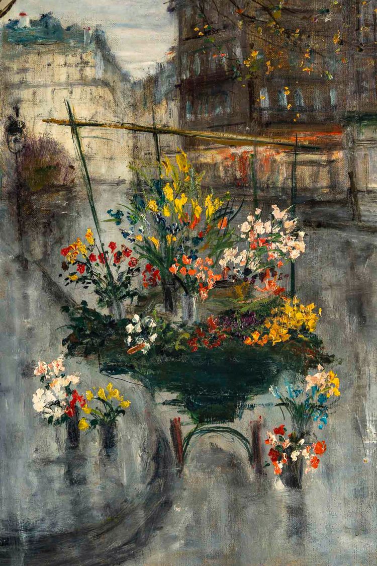 Serge Belloni (1925-2005) - La Marchande de Fleurs, chez Jeannette huile sur toile vers 1961
