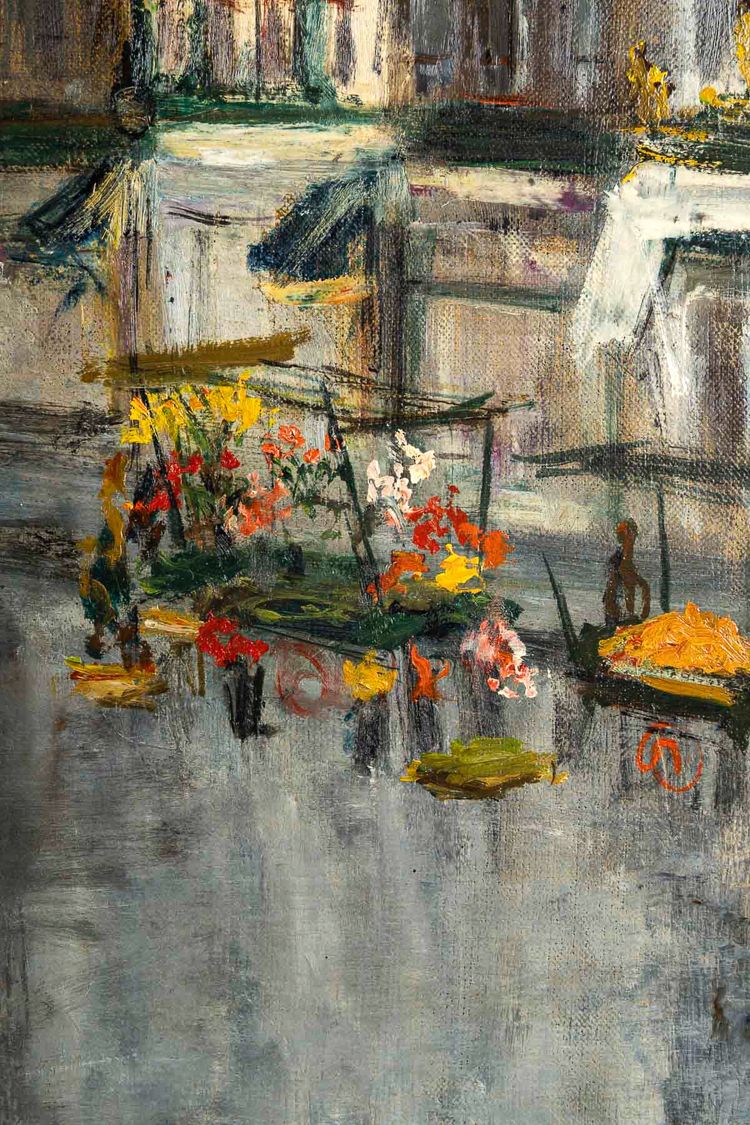 Serge Belloni (1925-2005) - La Marchande de Fleurs, chez Jeannette huile sur toile vers 1961
