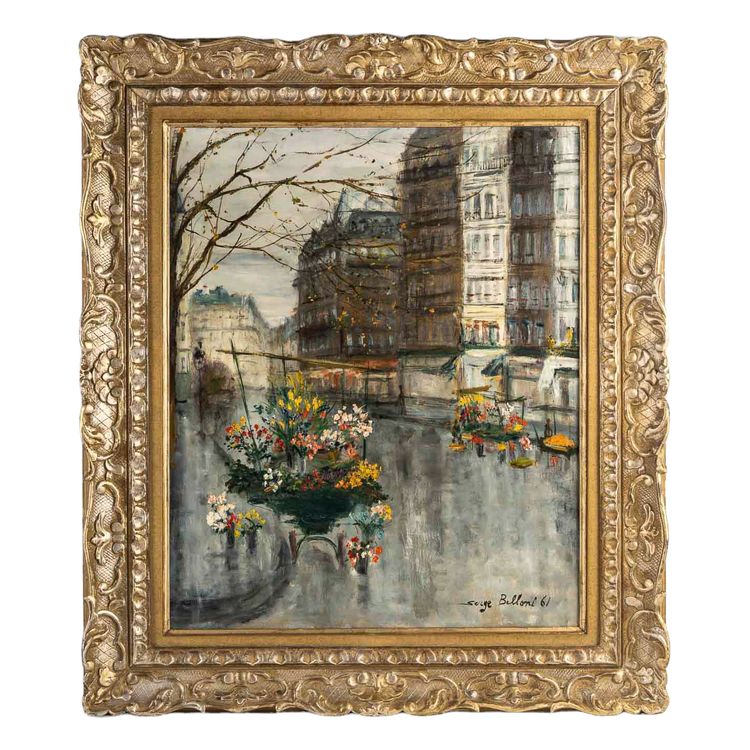 Serge Belloni (1925-2005) - La Marchande de Fleurs, chez Jeannette huile sur toile vers 1961