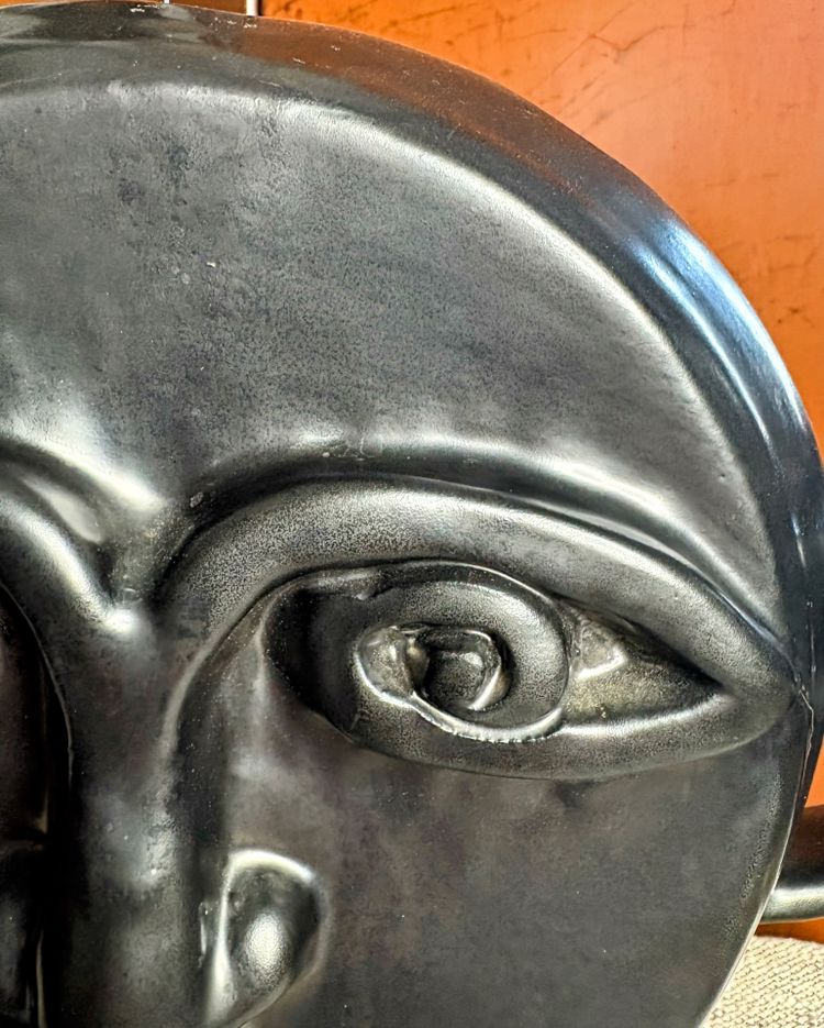 Vase-sculpture by Jean Marais - Stylized face in the style of an ancient god or tribal mask