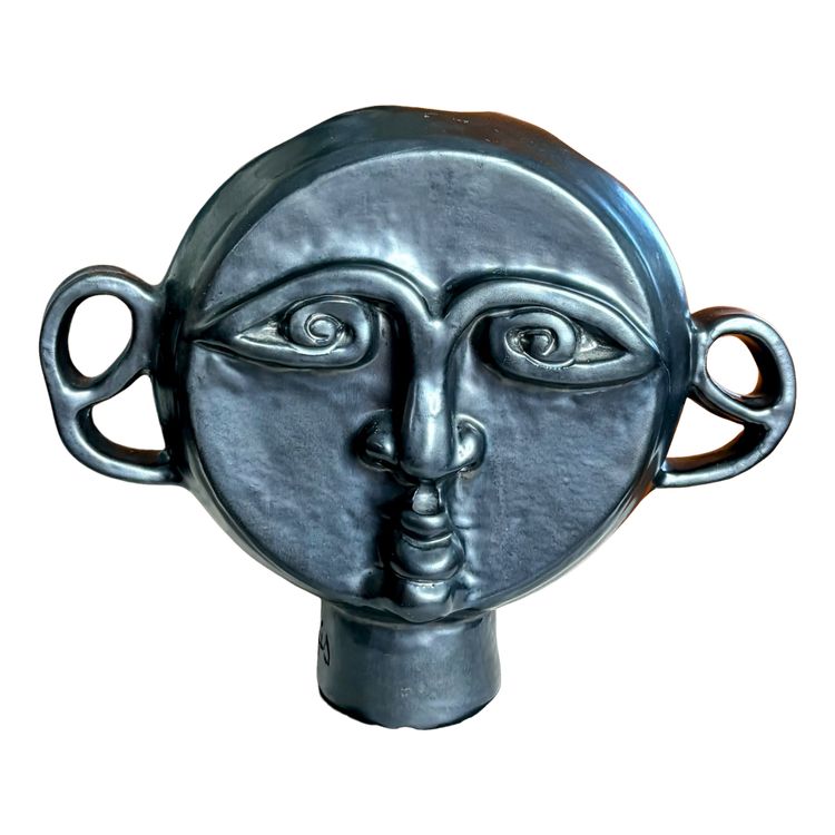 Vase-sculpture by Jean Marais - Stylized face in the style of an ancient god or tribal mask