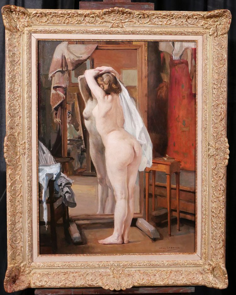 William LAPARRA 1873-1920 Le modèle dans l'atelier, femme nue, tableau, vers 1910 artiste portrait