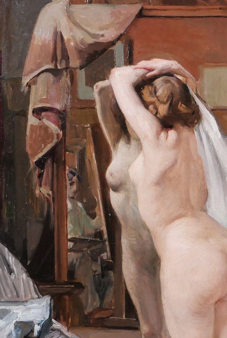 William LAPARRA 1873-1920 Le modèle dans l'atelier, femme nue, tableau, vers 1910 artiste portrait