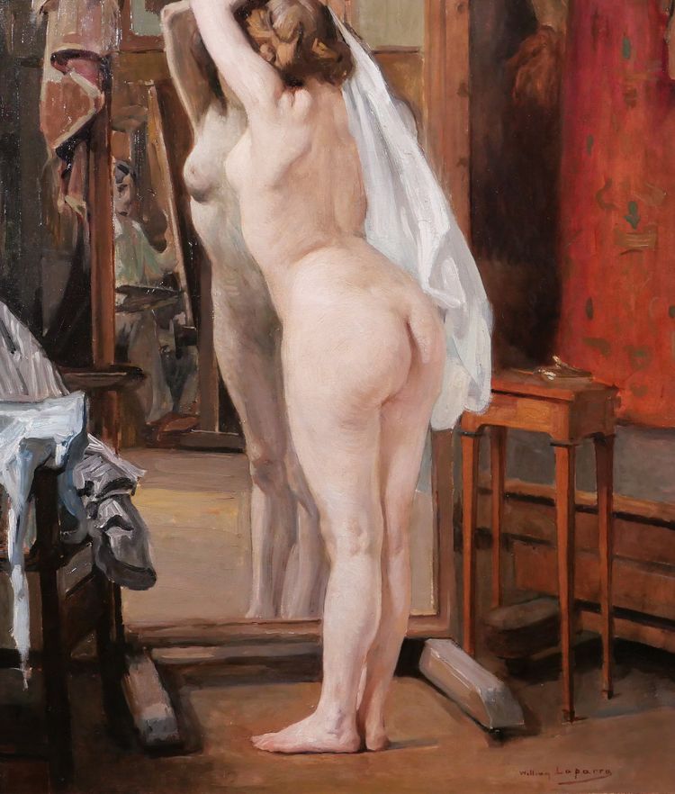 William LAPARRA 1873-1920 Le modèle dans l'atelier, femme nue, tableau, vers 1910 artiste portrait