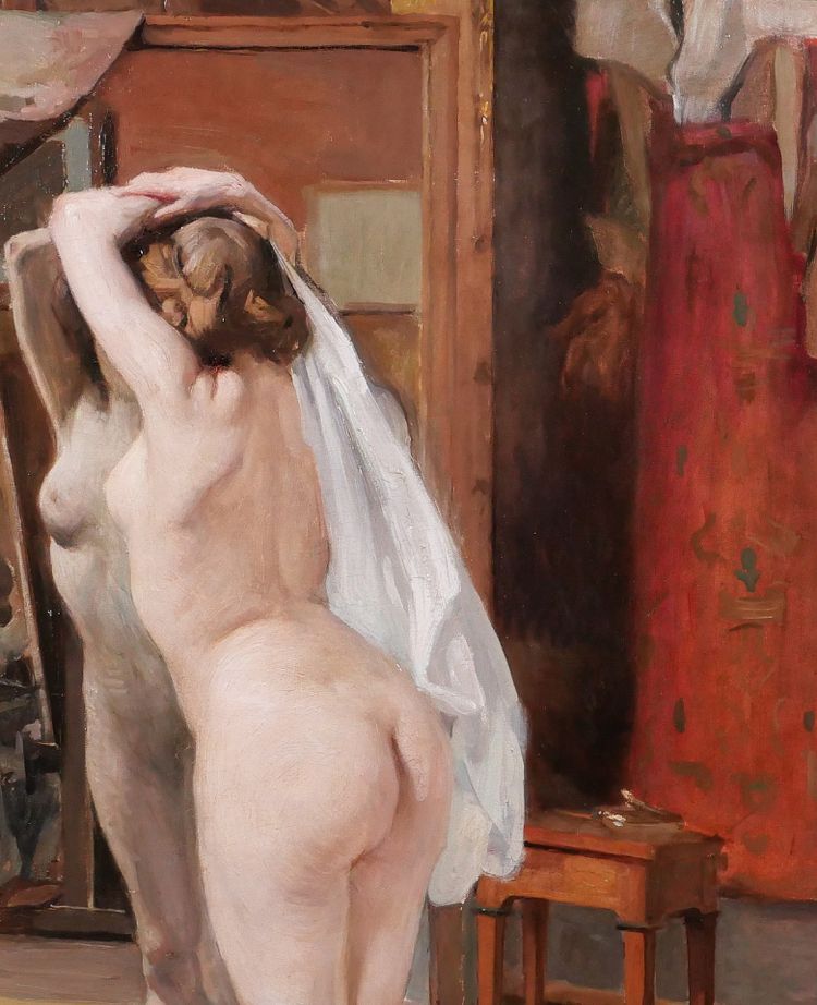William LAPARRA 1873-1920 Le modèle dans l'atelier, femme nue, tableau, vers 1910 artiste portrait
