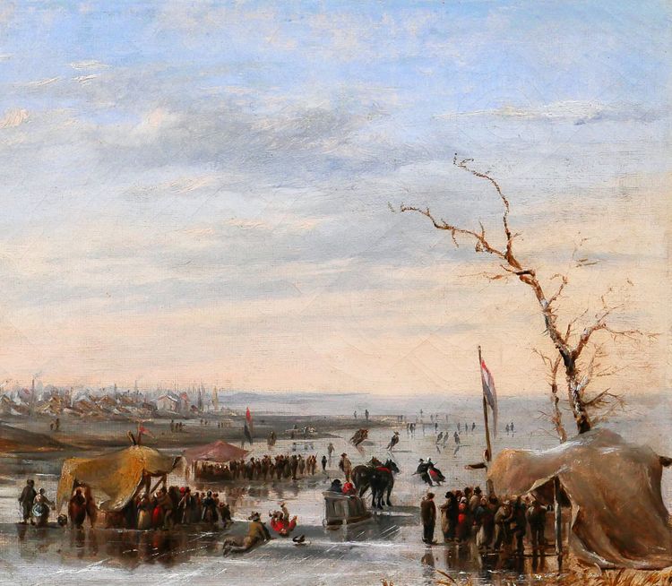 Louis SCHEPENS 1816-1884 Netherlands, skating scene in winter, painting, circa 1850-60