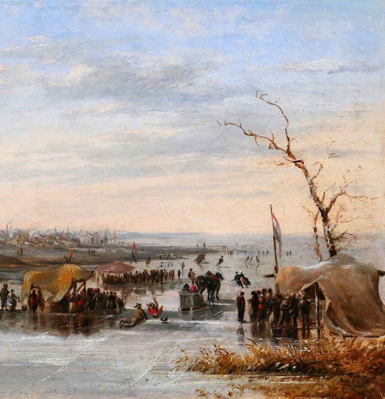 Louis SCHEPENS 1816-1884 Netherlands, skating scene in winter, painting, circa 1850-60
