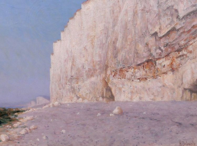 Henri-Victor DELAVELLE 1868-1919 Normandy, Le Tréport, landscape with cliffs, painting circa 1900