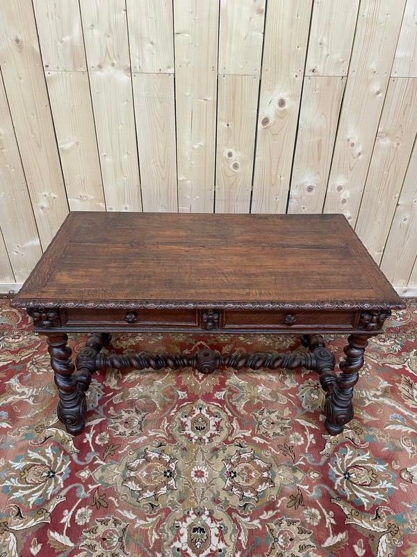 Tischstichschung im Platian Style Louis XIII in zwei Eichen -Drawer -Eichen