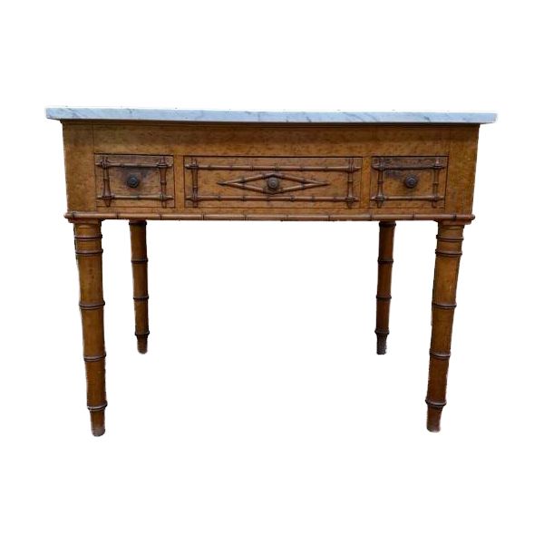 Table de toilette en bambou et marbre 1900