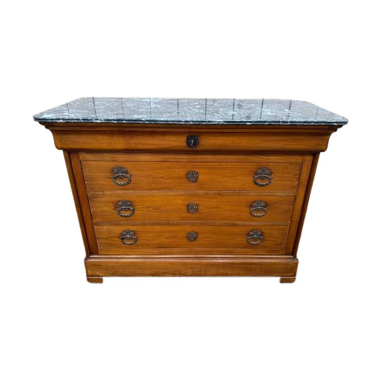 Commode de style Louis Philippe en merisier et marbre gris veiné