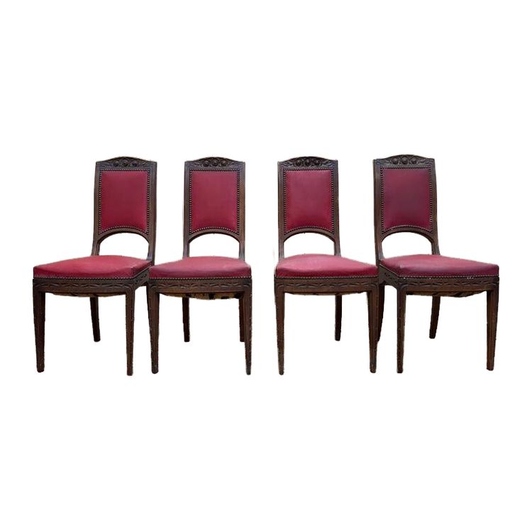 Continuation of 4 chairs Art Nouveau in sculpted walnut