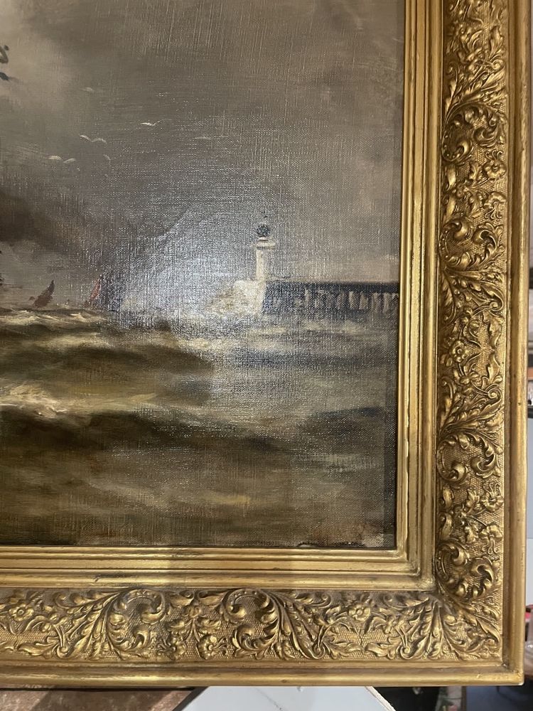 Öl auf Leinwand, signiert Malfroy, zeigt Boote an den Kais