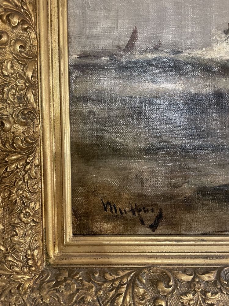 Öl auf Leinwand, signiert Malfroy, zeigt Boote an den Kais