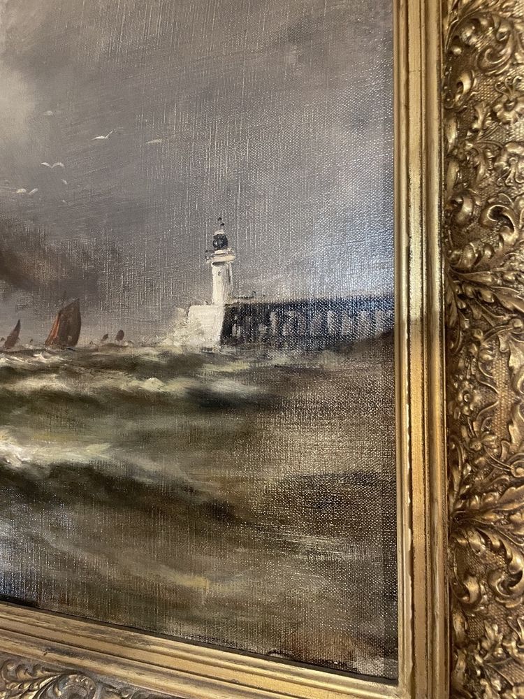 Öl auf Leinwand, signiert Malfroy, zeigt Boote an den Kais