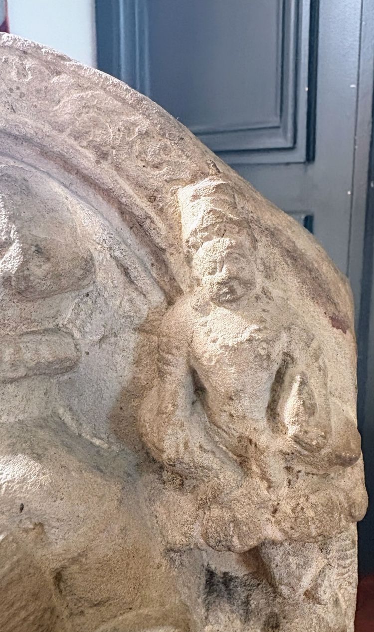 Fragment of carved sandstone stele – Uma-Maheshvara divine couple, medieval India, 12th century
