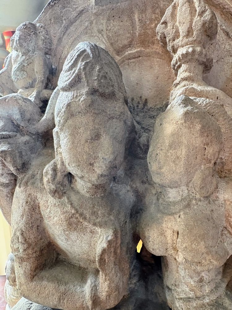 Fragment of carved sandstone stele – Uma-Maheshvara divine couple, medieval India, 12th century