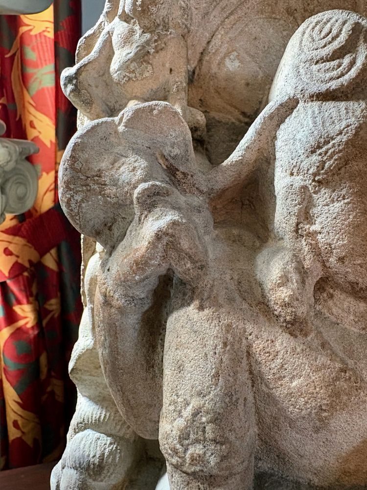 Fragment of carved sandstone stele – Uma-Maheshvara divine couple, medieval India, 12th century