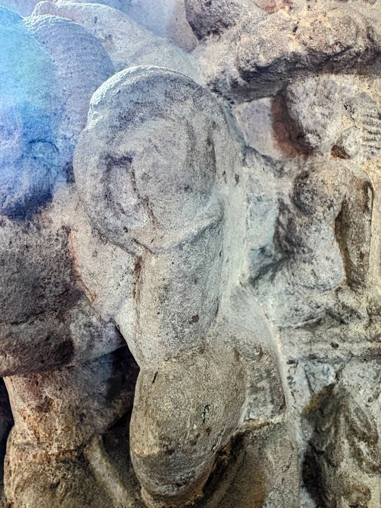 Fragment of carved sandstone stele – Uma-Maheshvara divine couple, medieval India, 12th century