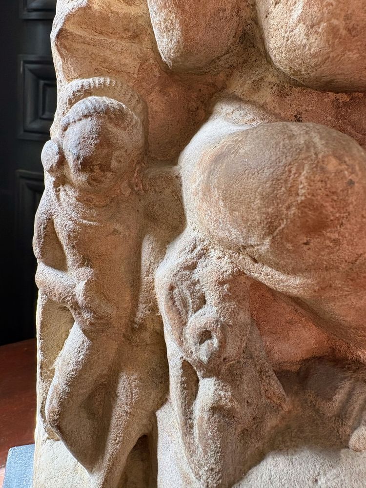Fragment of carved sandstone stele – Uma-Maheshvara divine couple, medieval India, 12th century