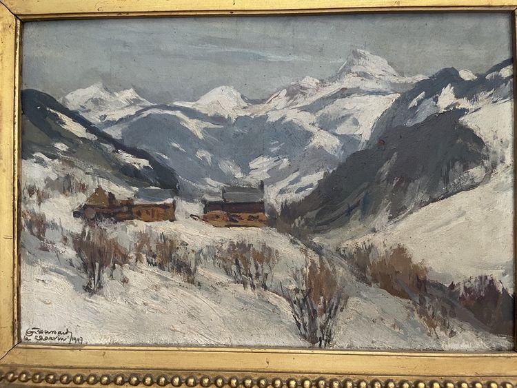 Paysage de vallée enneigée signé H. G. Troussart (1896-1953)