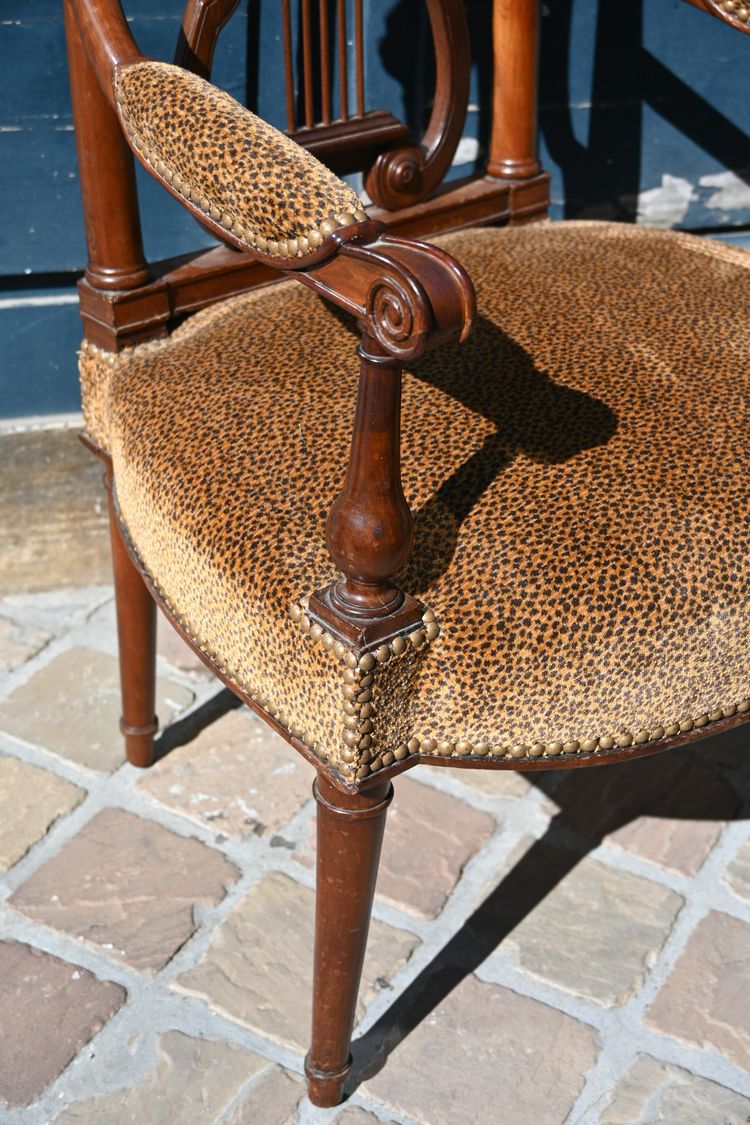 Georges Jacob, late 18th century mahogany lyre armchair