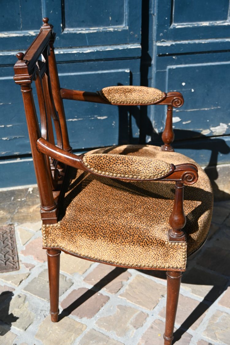 Georges Jacob, late 18th century mahogany lyre armchair
