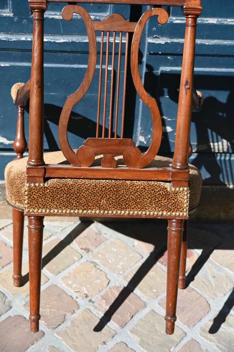 Georges Jacob, late 18th century mahogany lyre armchair
