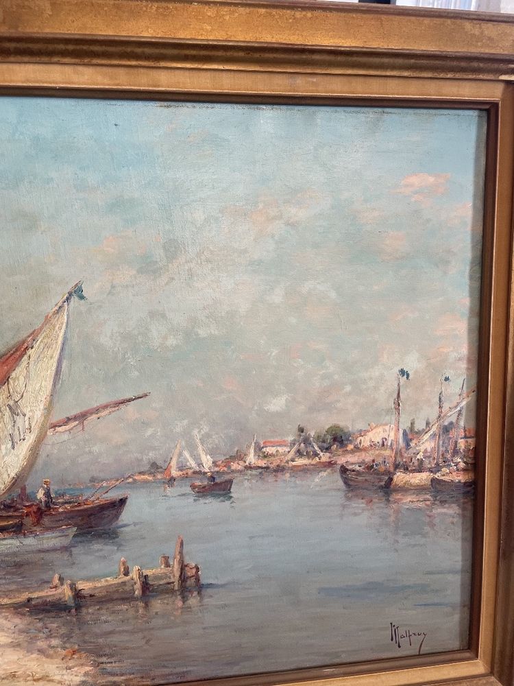 Oil on canvas depicting a lively Provençal landscape signed Malfroy