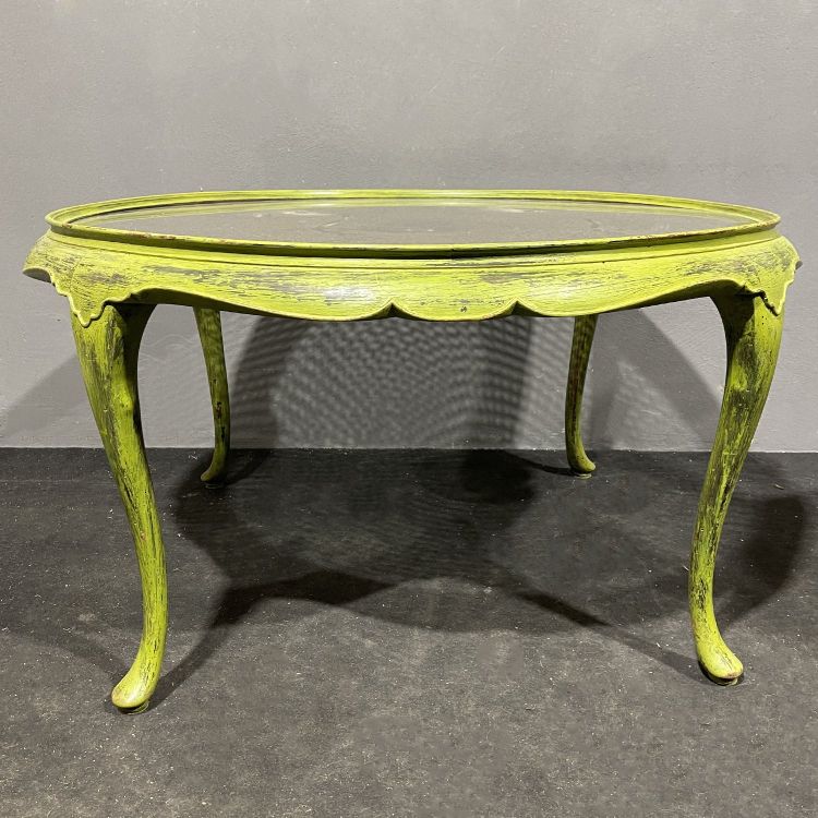 Table basse shabby chic en bois et rotin