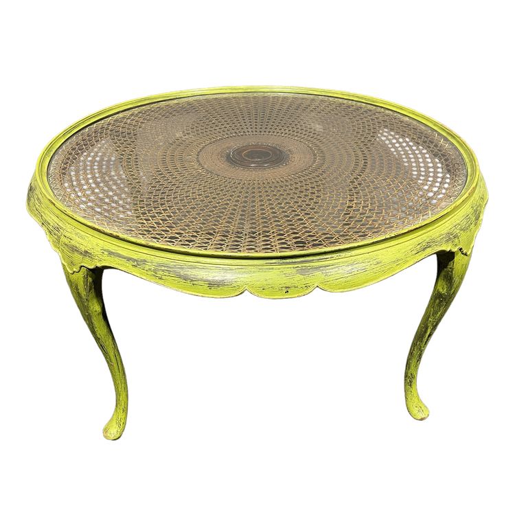 Table basse shabby chic en bois et rotin