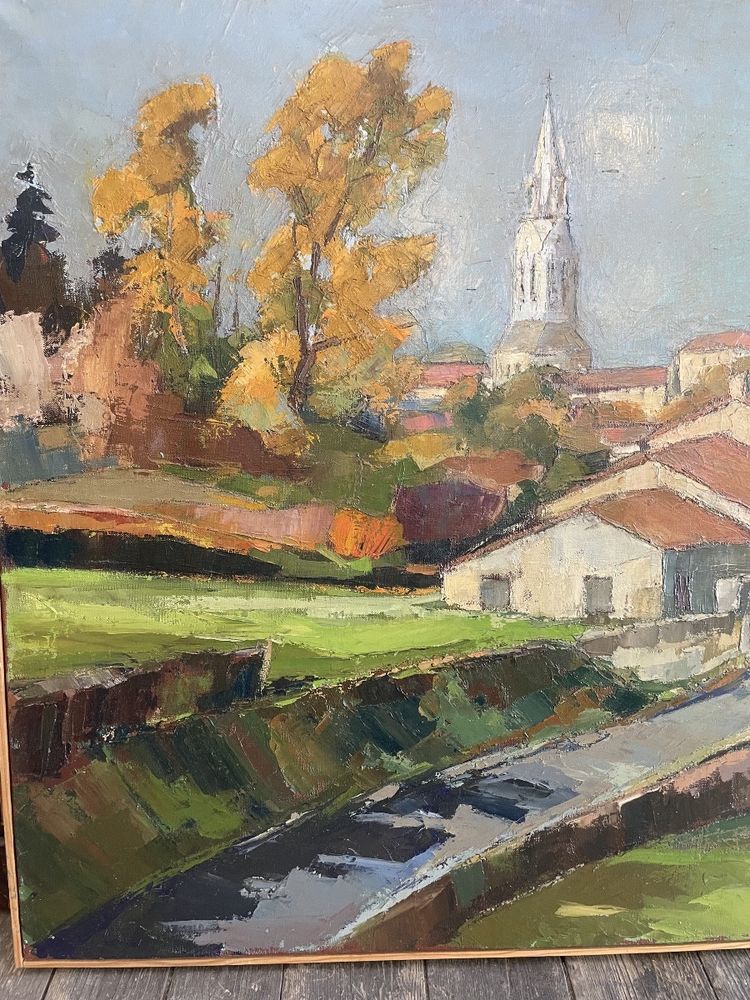 Oil on canvas representing the village of Bouillac in Gironde signed Y. Dubos