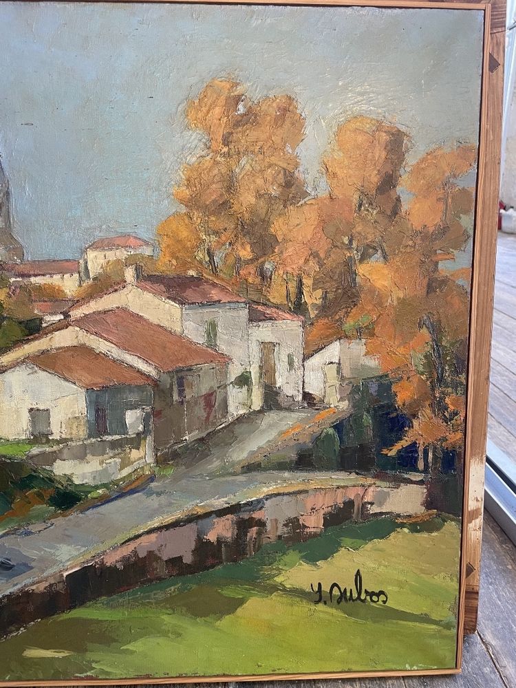 Oil on canvas representing the village of Bouillac in Gironde signed Y. Dubos